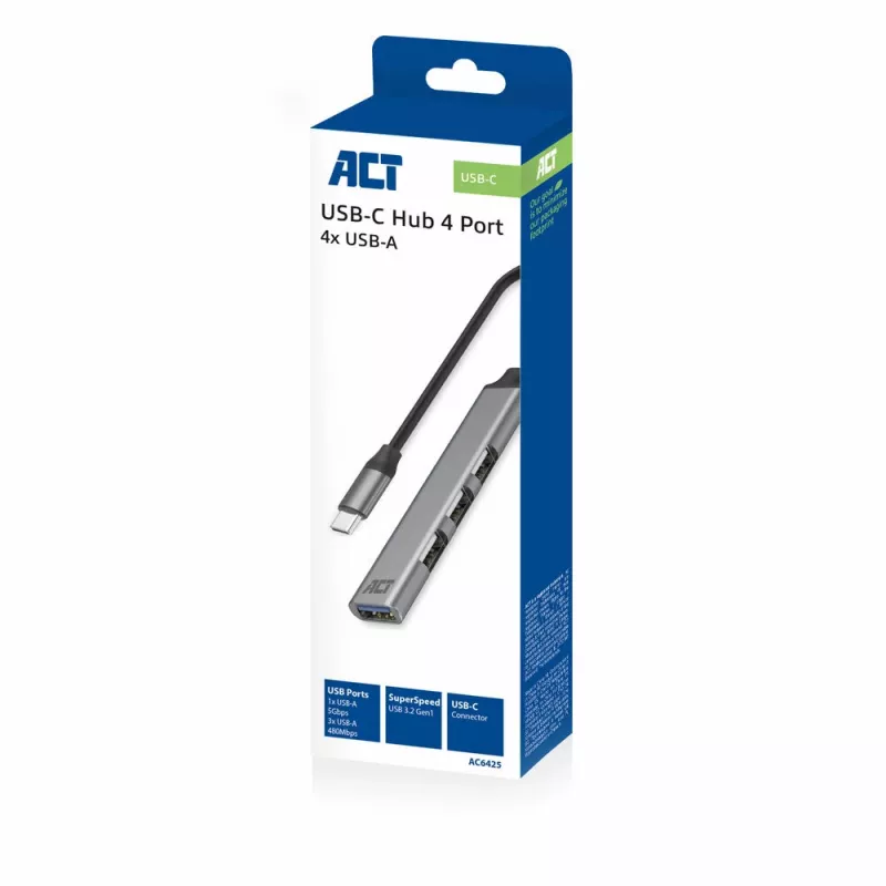 USB-keskitin ACT AC6425 Type-C 5000 Mbit/s alumiini harmaa