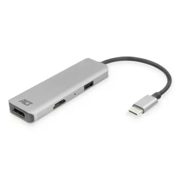 ACT USB-C 4K -multiport-sovitin 2 HDMI-näytölle, USB-A-dataliitäntä