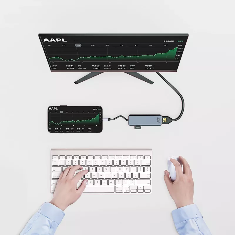ACT USB-C 4K -multiport-sovitin 2 HDMI-näytölle, USB-A-dataliitäntä
