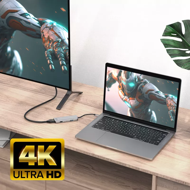 ACT USB-C 4K -multiport-sovitin 2 HDMI-näytölle, USB-A-dataliitäntä