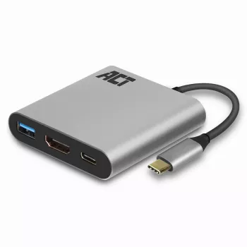 ACT USB-C-multiport-sovitin 1 HDMI-näytölle, 1x USB-A, PD-läpivienti