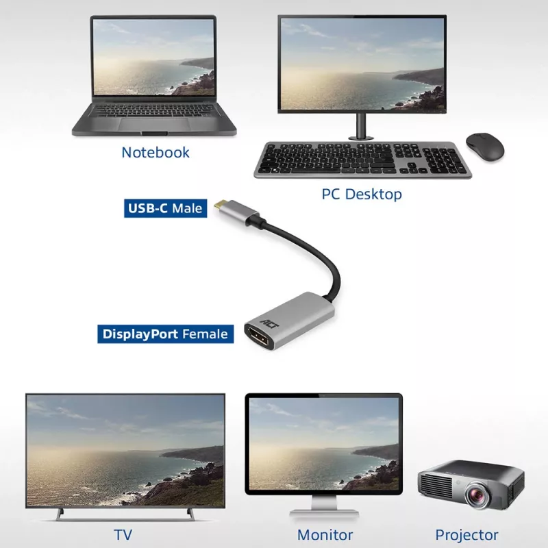 USB-C - DisplayPort-sovitin ACT AC7030