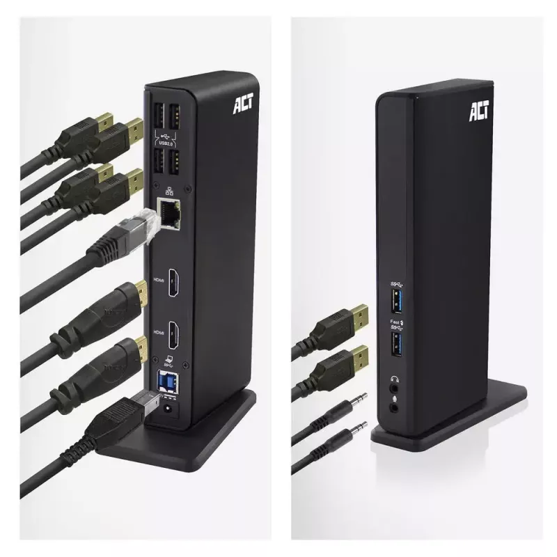 ACT universaali USB-C- tai USB-A-telakointiasema, 2 HDMI-näytölle, DisplayLink