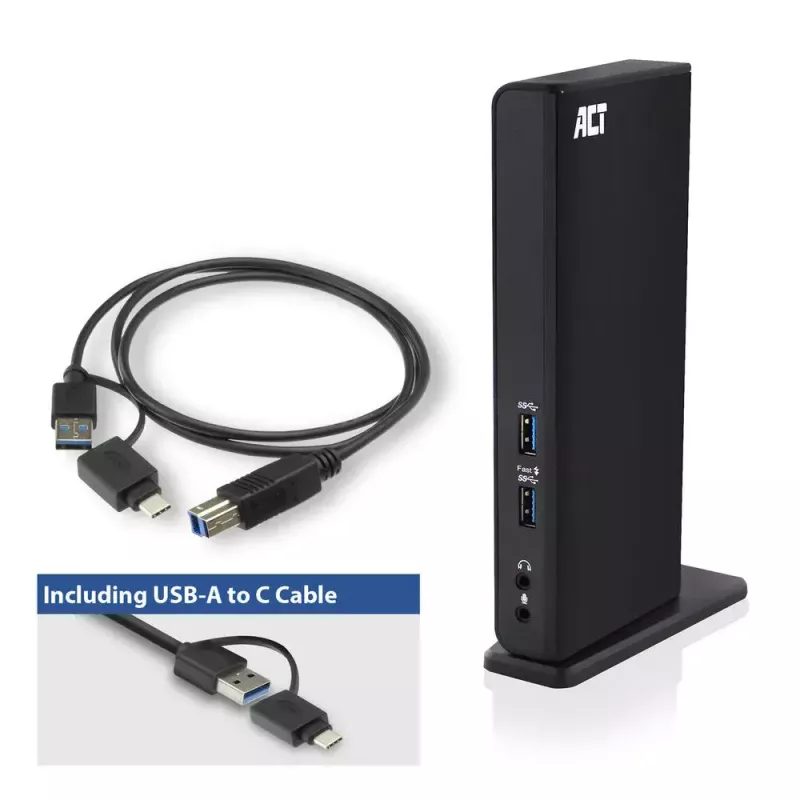 ACT universaali USB-C- tai USB-A-telakointiasema, 2 HDMI-näytölle, DisplayLink