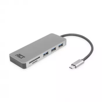 ACT USB-C-keskitin 3.0, 3x USB-A, kortinlukija, PD-läpivienti