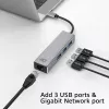 USB-C-keskitin ACT AC7055 3x USB-A Gigabit Ethernet