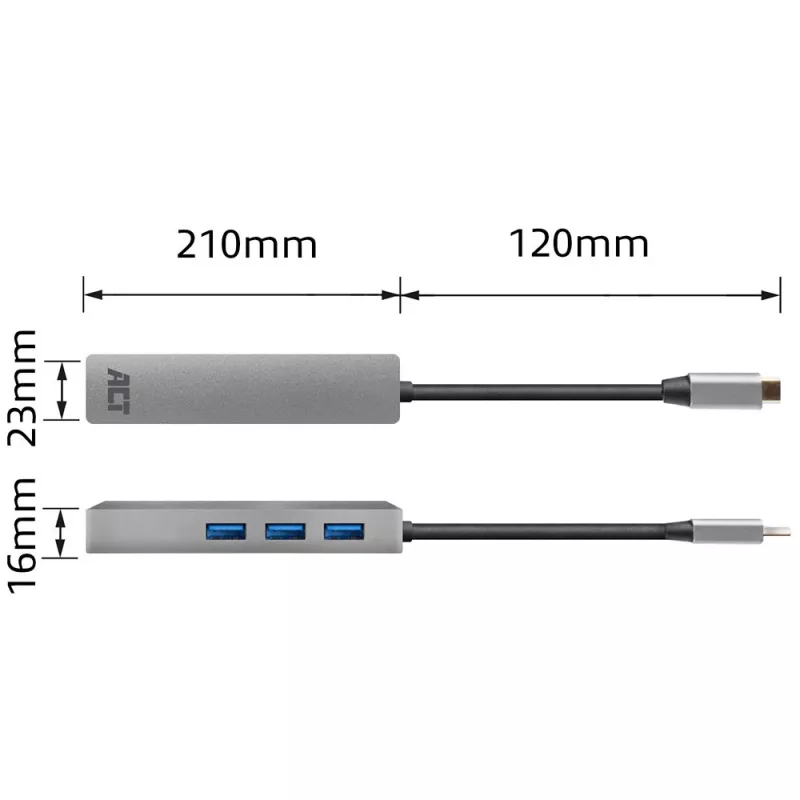 USB-C-keskitin ACT AC7055 3x USB-A Gigabit Ethernet