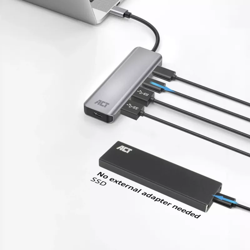 ACT AC7072 USB 3.2 Gen 1 Type-C -keskitin 5000 Mbit/s musta harmaa