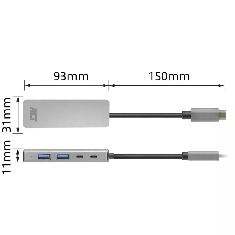 ACT AC7072 USB 3.2 Gen 1 Type-C -keskitin 5000 Mbit/s musta harmaa