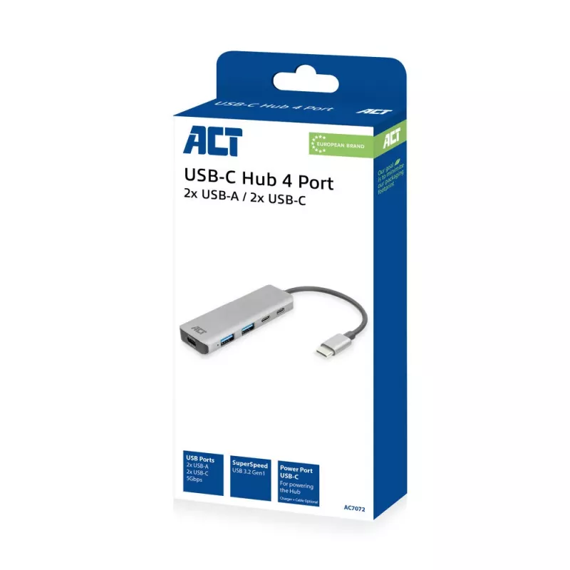 ACT AC7072 USB 3.2 Gen 1 Type-C -keskitin 5000 Mbit/s musta harmaa