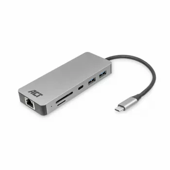 ACT USB-C 4K -telakointiasema 1 HDMI-näytölle, Ethernet, USB-C, USB-A, kortinlukija ja PD-läpivienti