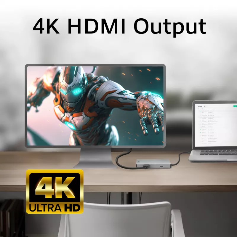 ACT USB-C 4K -telakointiasema 1 HDMI-näytölle, Ethernet, USB-C, USB-A, kortinlukija ja PD-läpivienti