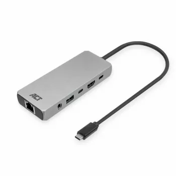 ACT USB-C 4K / 8K 30Hz -telakointiasema 1 HDMI-näytölle, 2,5 Gigabit Ethernet, USB-C 10Gbps, USB-A 10Gbps, 3,5 mm ääni, PD-läpivienti