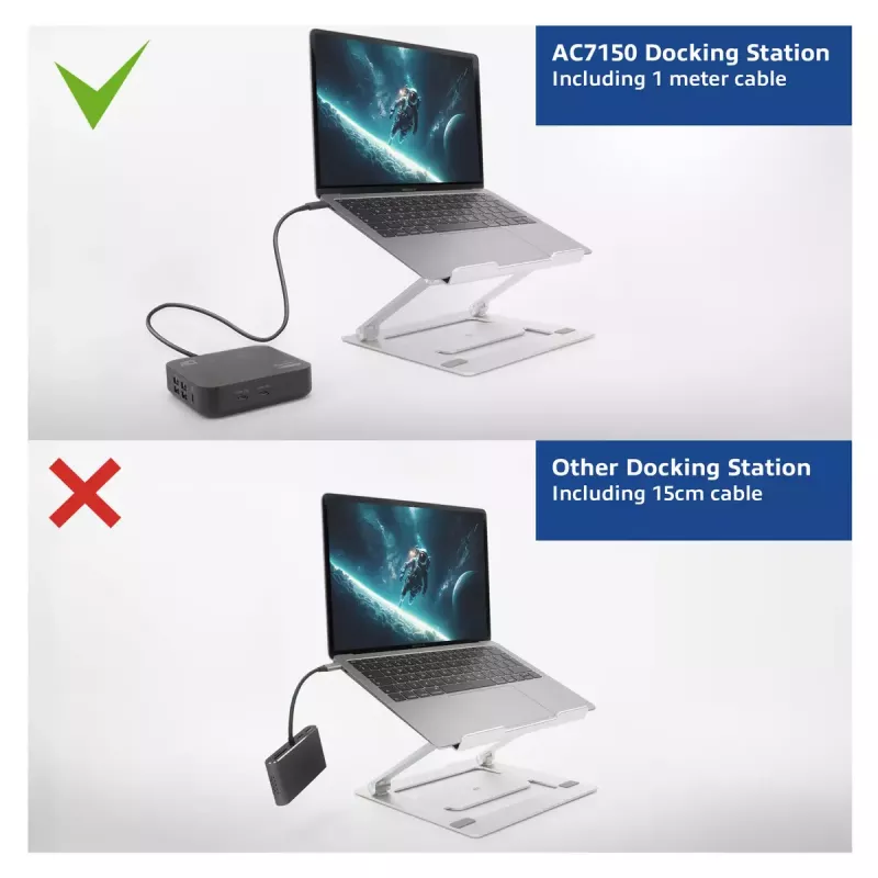 ACT universaali USB-C-telakointiasema 4K, 2 HDMI/DisplayPort-näytölle, DisplayLink, kompakti muotoilu