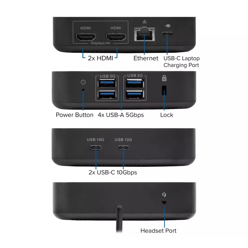 ACT universaali USB-C-telakointiasema 4K, 2 HDMI/DisplayPort-näytölle, DisplayLink, kompakti muotoilu