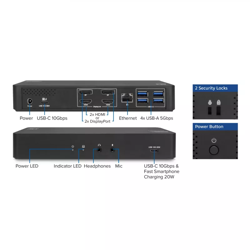 ACT USB-C-telakointiasema 4K, 2 HDMI- tai DisplayPort-näytölle, DisplayLink