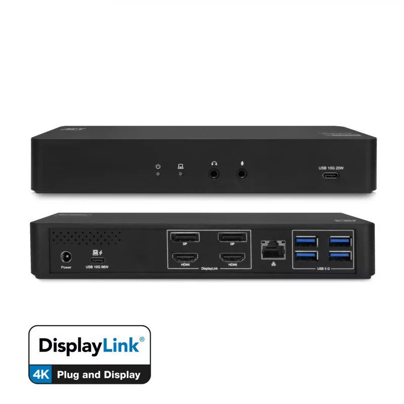 ACT USB-C-telakointiasema 4K, 2 HDMI- tai DisplayPort-näytölle, DisplayLink