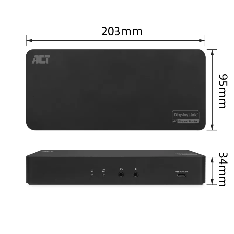 ACT USB-C-telakointiasema 4K, 2 HDMI- tai DisplayPort-näytölle, DisplayLink