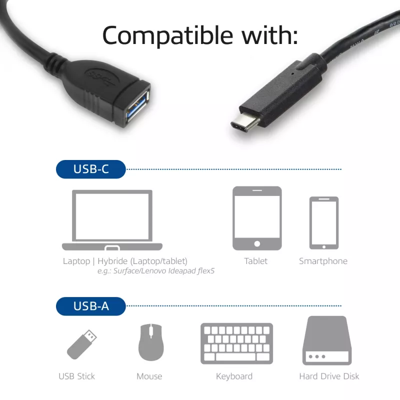 ACT USB 3.0 OTG -kaapeli USB-C-uros USB-A-naaras 0,2 m 5 Gbit/s