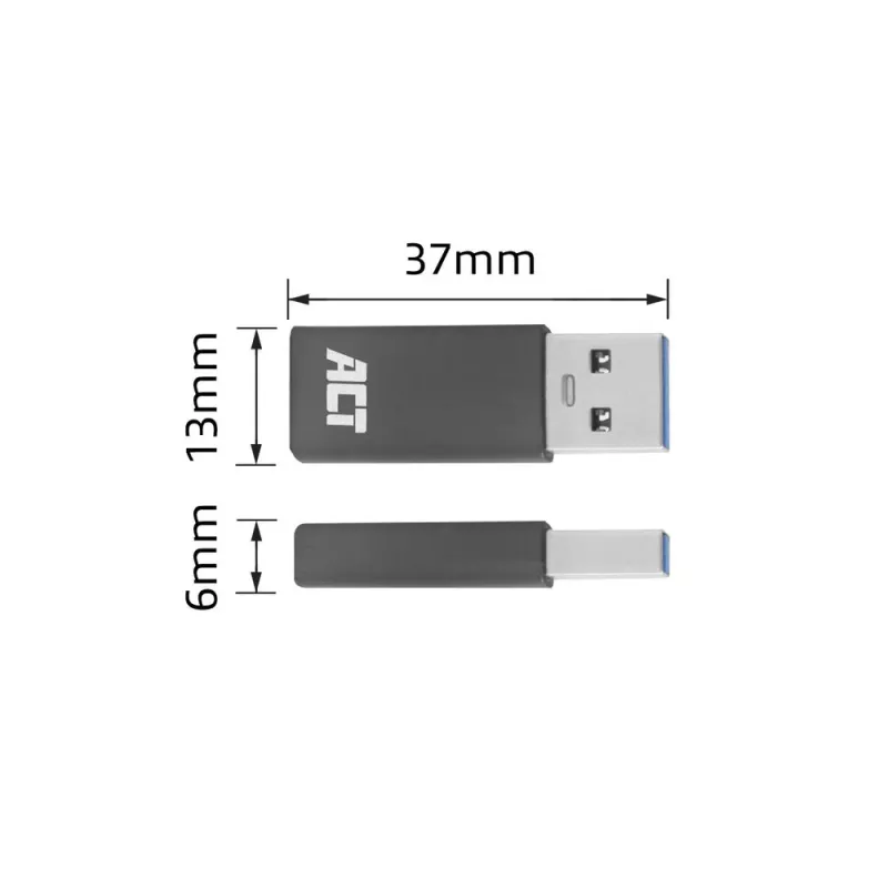USB-A–USB-C-sovitin ACT AC7375 harmaa