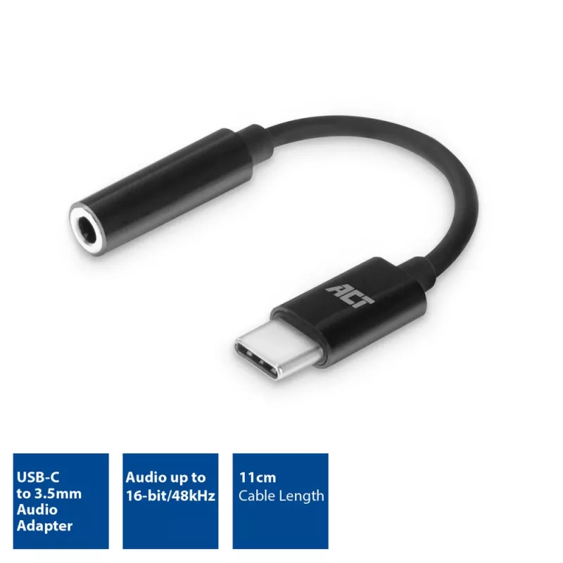 Audiokaapeli ACT AC7380 0,11 m 3,5 mm naaras USB Type-C uros musta