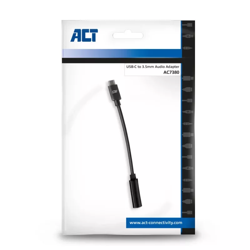 Audiokaapeli ACT AC7380 0,11 m 3,5 mm naaras USB Type-C uros musta