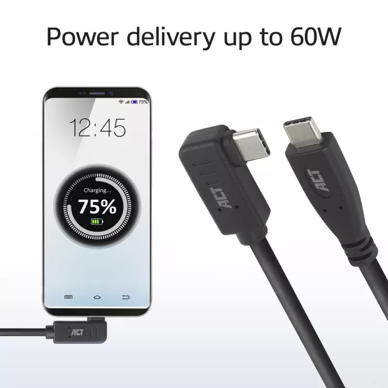 ACT USB 3.0 -kulmakaapeli USB-C 1 m 5 Gbit/s musta