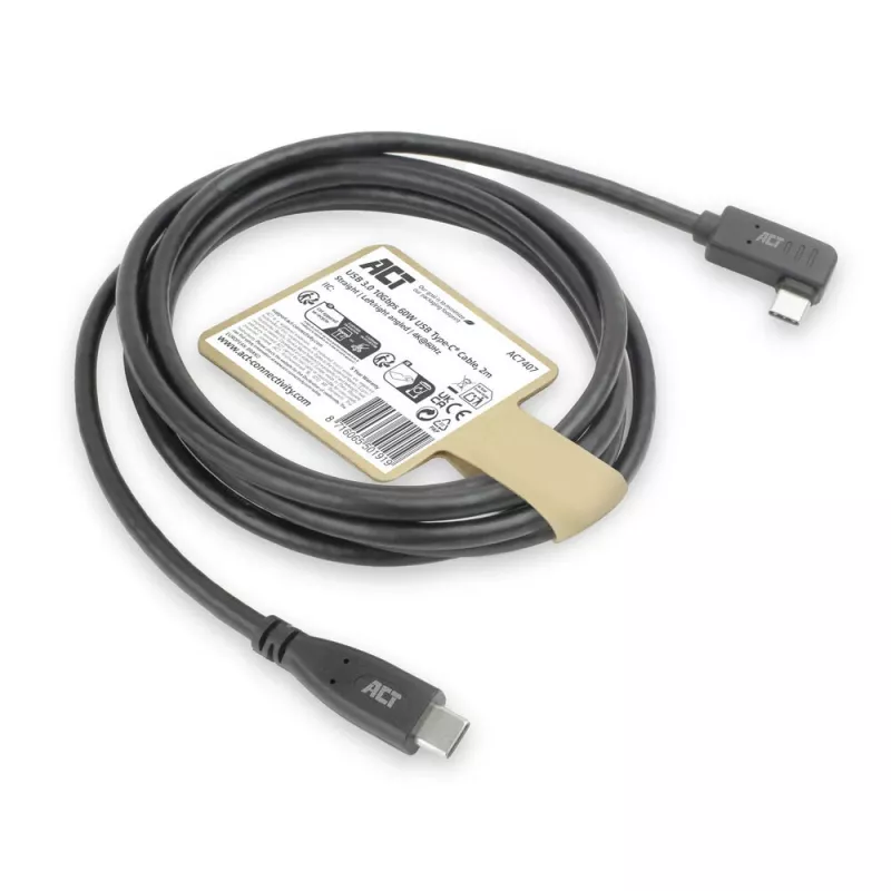 ACT USB 3.0 -kulmakaapeli USB-C 2 m 5 Gbit/s musta