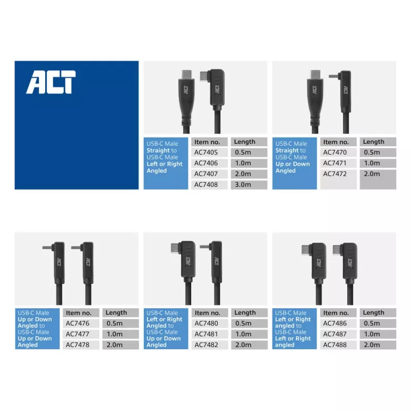 ACT USB 3.0 -kulmakaapeli USB-C 2 m 5 Gbit/s musta
