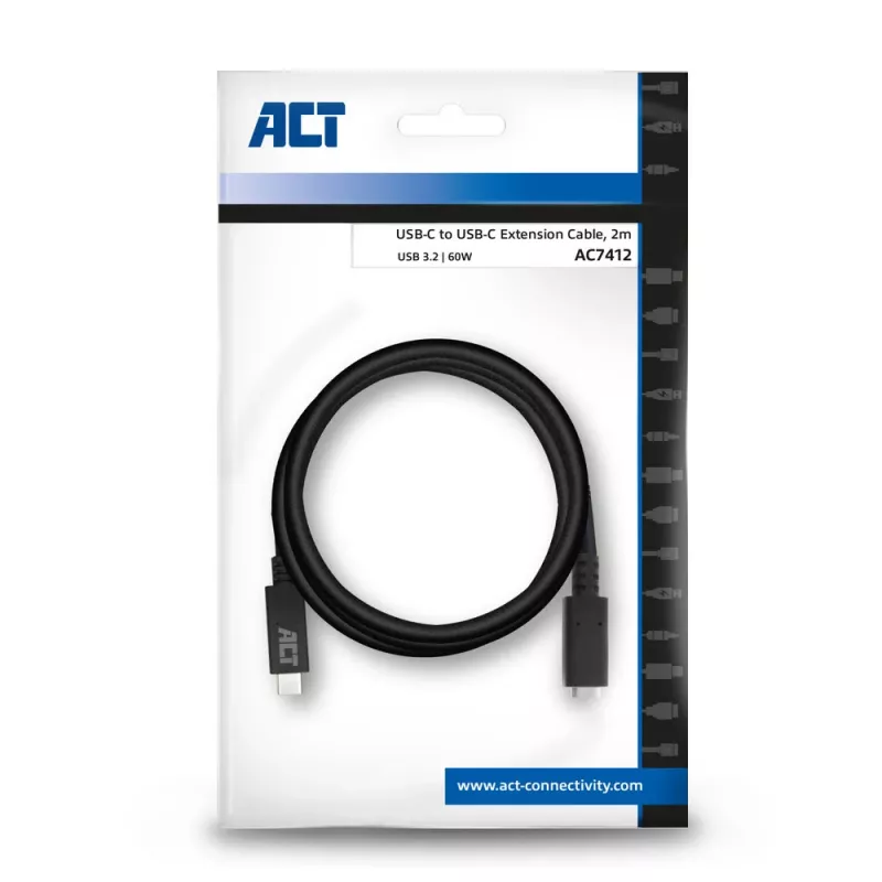 ACT USB 3.0 -jatkokaapeli USB-C 2 m 5 Gbit/s musta