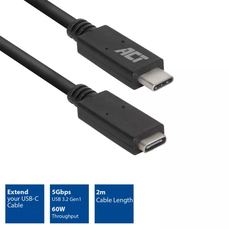 ACT USB 3.0 -jatkokaapeli USB-C 2 m 5 Gbit/s musta