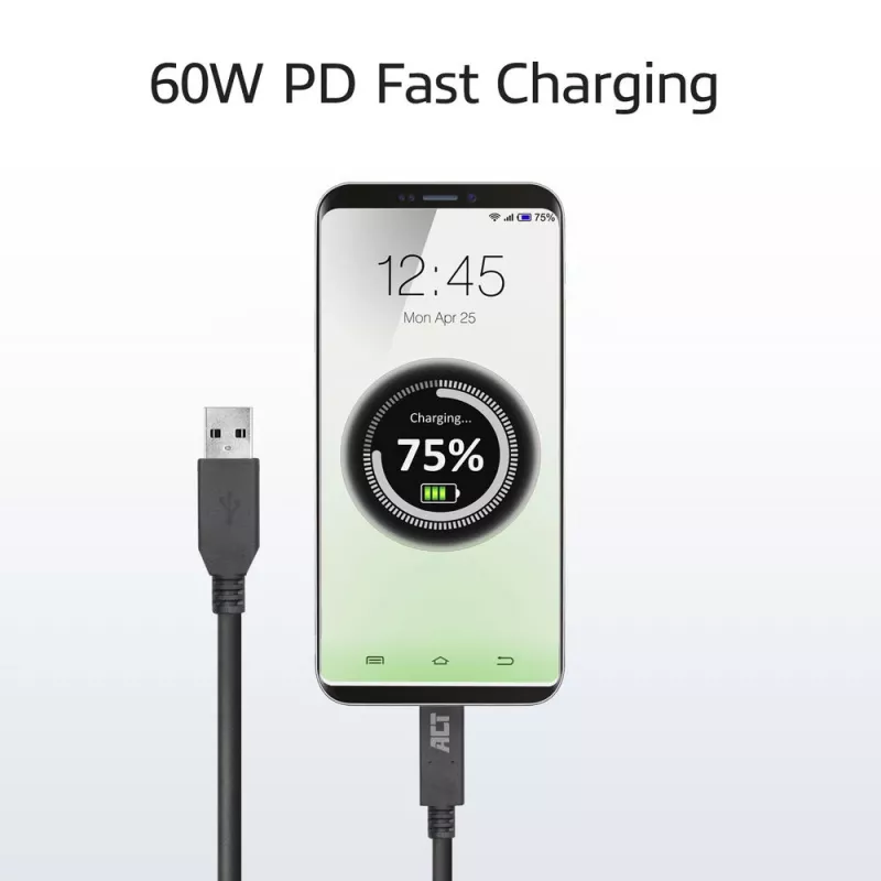 ACT USB 3.0 -kaapeli USB-A–USB-C 2 m 5 Gbit/s musta
