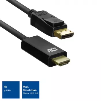DisplayPort-HDMI-sovitinkaapeli ACT AC7550 1,8 m