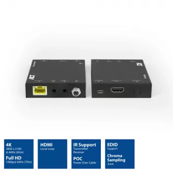 AV-lähetin ja -vastaanotin ACT 4K HDMI 2.0 -jatkosarja CAT6 UTP:n yli IR-tuella, 60 m
