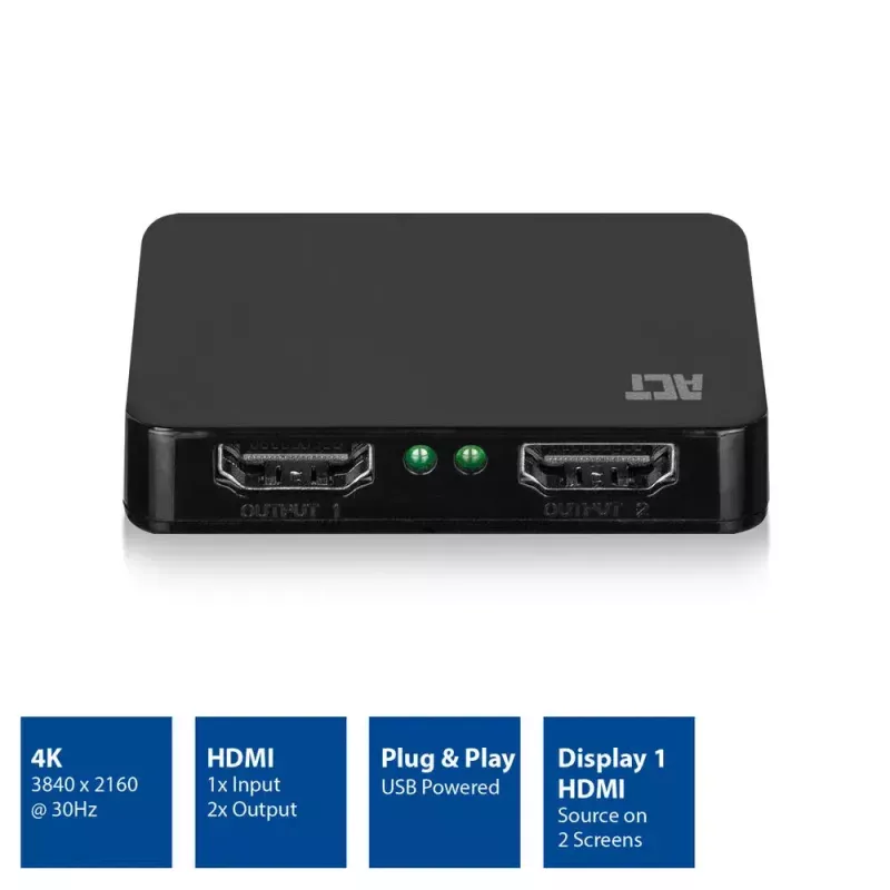 ACT AC7835 4K HDMI 1.4 -jakaja, 2 porttia, 4K@30Hz, USB-virralla