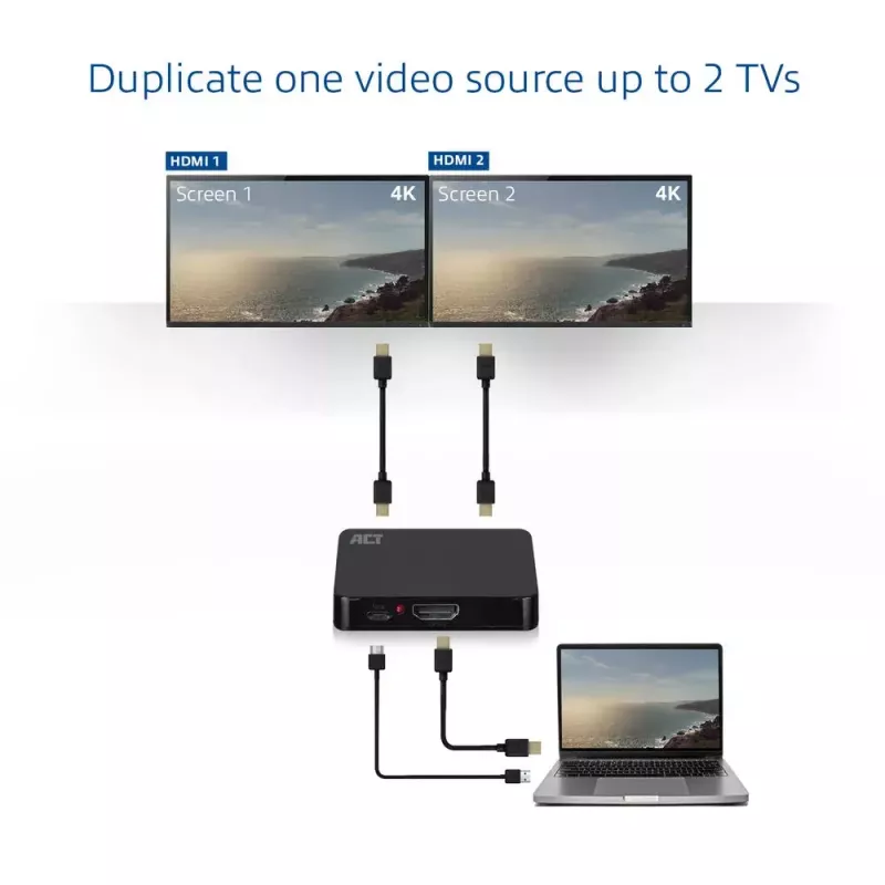 ACT AC7835 4K HDMI 1.4 -jakaja, 2 porttia, 4K@30Hz, USB-virralla