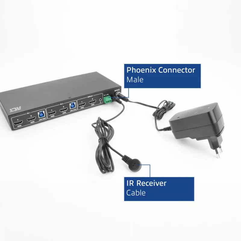 ACT 2-porttinen Dual HDMI 4K@60Hz KVM-kytkin, USB 3.2 Gen1 (USB 3.0)
