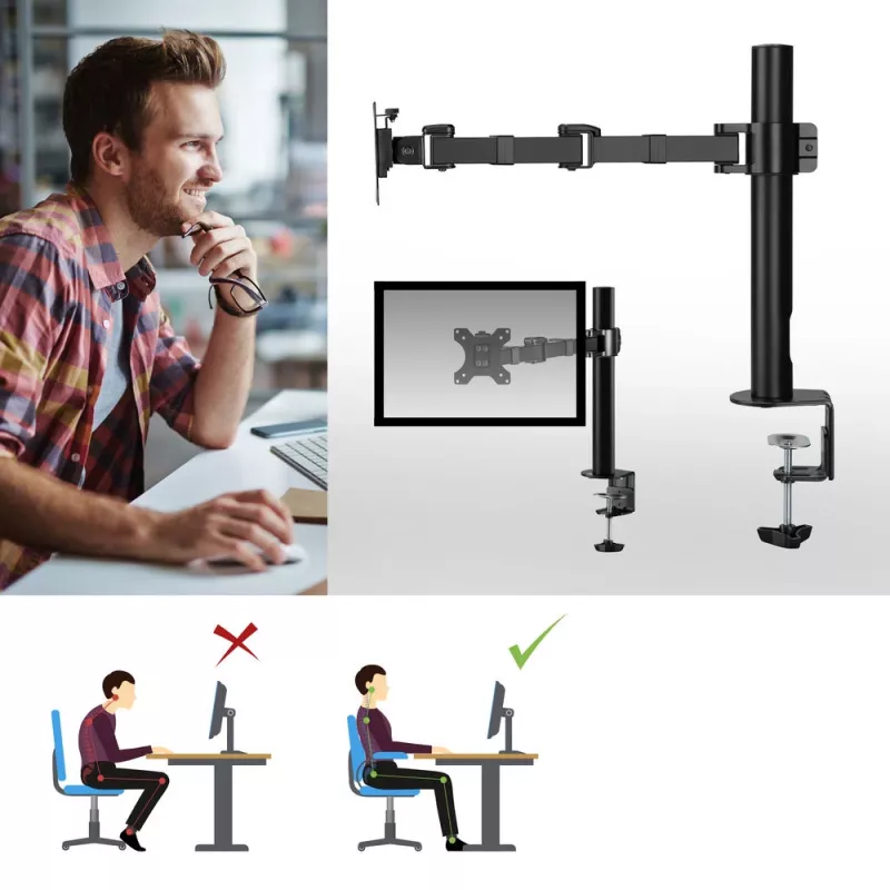 ACT yhden näytön varsi Office Solid Pro puristin/läpivientikiinnitys 12 kg 10-32
