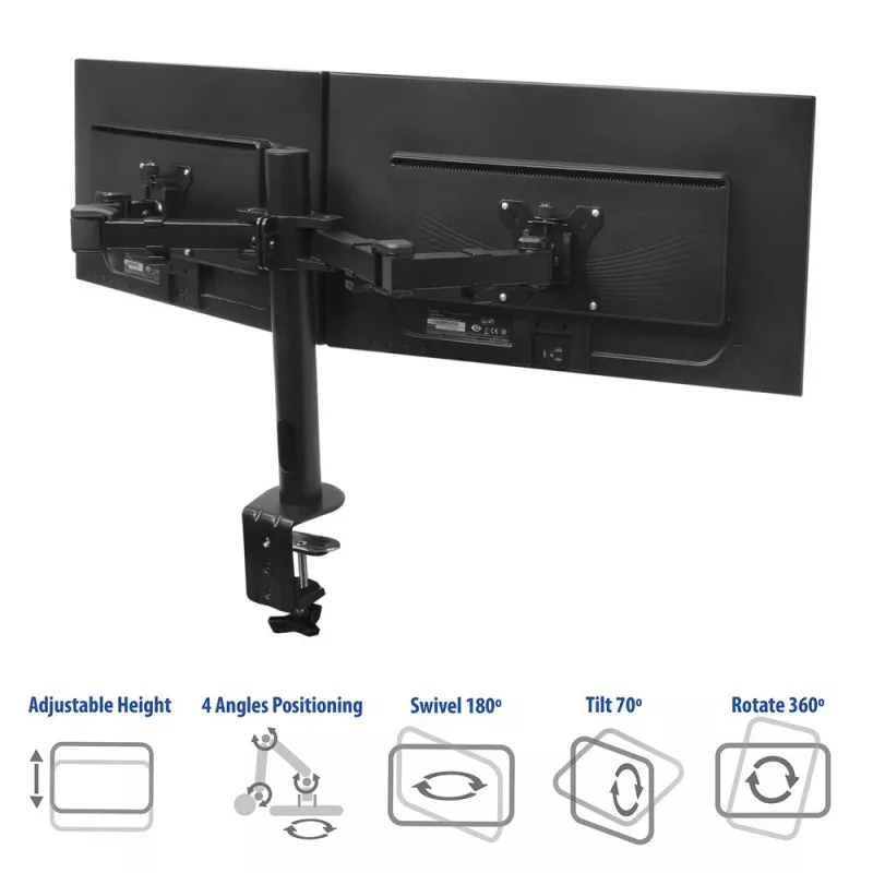 ACT kahden näytön varsi Office Solid Pro – puristin/läpivientikiinnitys – 12 kg – 10–32