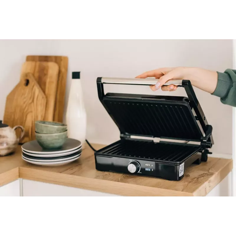 Kontaktigrilli AENO EG2 — 2000 W, suorakaiteen muotoinen, ruostumaton teräs/musta, 345×327 mm
