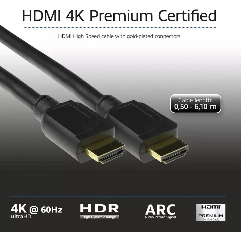 ACT 5 metrin HDMI High Speed Premium -sertifioitu kaapeli v2.0 HDMI-A-uros - HDMI-A-uros