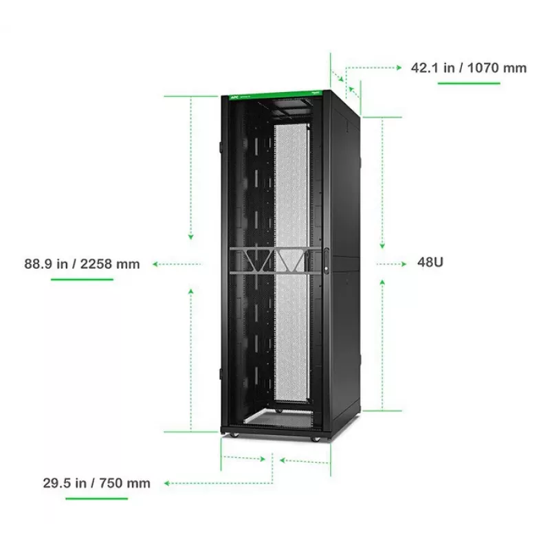 APC NetShelter SX Server Rack Gen 2, 48U, 2258H x 750W x 1070D mm, sivupaneeleilla, musta