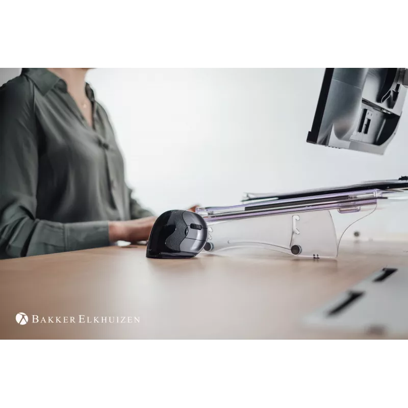 BakkerElkhuizen Evoluent D Large, oikeakätinen, pystysuunnittelu, laser, USB Type-A, 3200 DPI, musta, harmaa, hopea