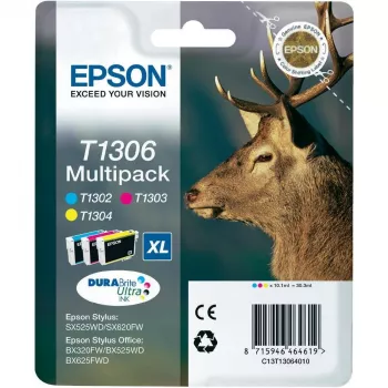 Epson Stag monipakkaus 3 väriä T1306 DURABrite Ultra -muste, syaani, magenta, keltainen, pigmenttimuste, 1 kpl, monipakkaus