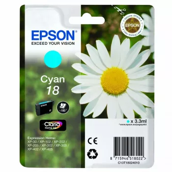 Epson Daisy yksittäispakkaus syaani 18 Claria Home -muste, valokuvasyaani, väriainepohjainen muste, 1 kpl