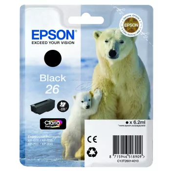 Epson Polar bear yksittäispakkaus musta 26 Claria Premium -muste, musta, pigmenttipohjainen muste, 1 kpl