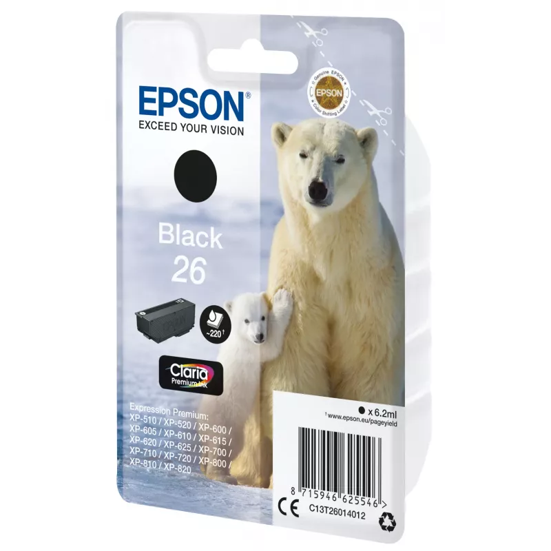 Epson Polar bear yksittäispakkaus musta 26 Claria Premium -muste, musta