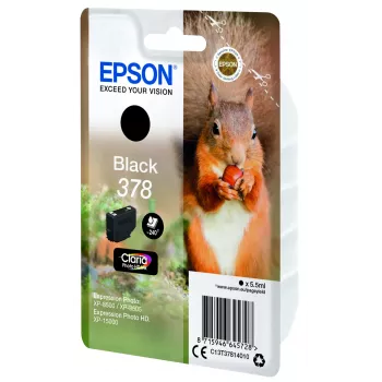 Epson Squirrel yksittäispakkaus musta 378 Claria Photo HD muste, vakioriitto, musta, pigmenttimuste, 5,5 ml, 1 kpl, 240 sivua