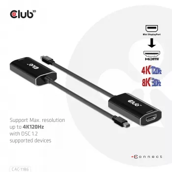 CLUB3D Mini DisplayPort 1.4 – HDMI 4K120Hz DSC1.2 -aktiivisovitin M/F