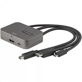 StarTech.com 3-in-1-moniportti-HDMI-sovitin - 4K 60Hz USB-C, HDMI tai Mini DisplayPort -HDMI-muunnin neuvotteluhuoneisiin - digitaalinen AV-videosovitin HDMI-näytön/displayhin liittämiseen